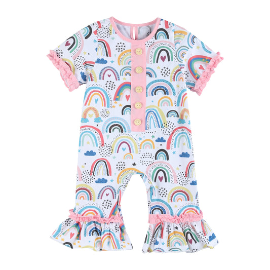 Ruffles - Pink & Yellow Rainbow Ruffle Short-Sleeve Playsuit