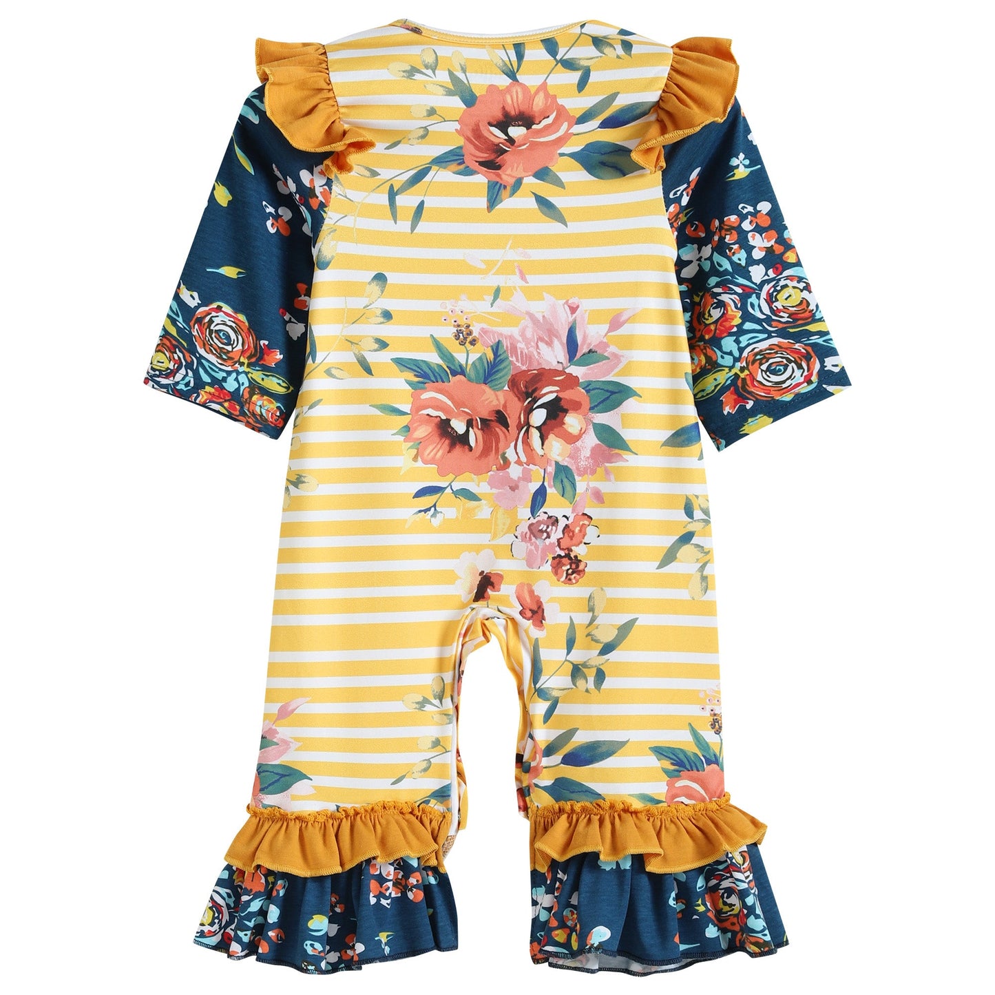 Ochre and Cobalt Floral Ruffle Romper