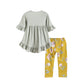 Gray Hi-Lo Ruffle Tunic and Mustard Floral Capris and Headband Set