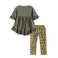 Gray and Yellow Ruffle Hi-Lo Tunic and Capris and Headband Set