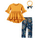 Ochre Tunic Top and Cobalt Floral Capris and Headband Set