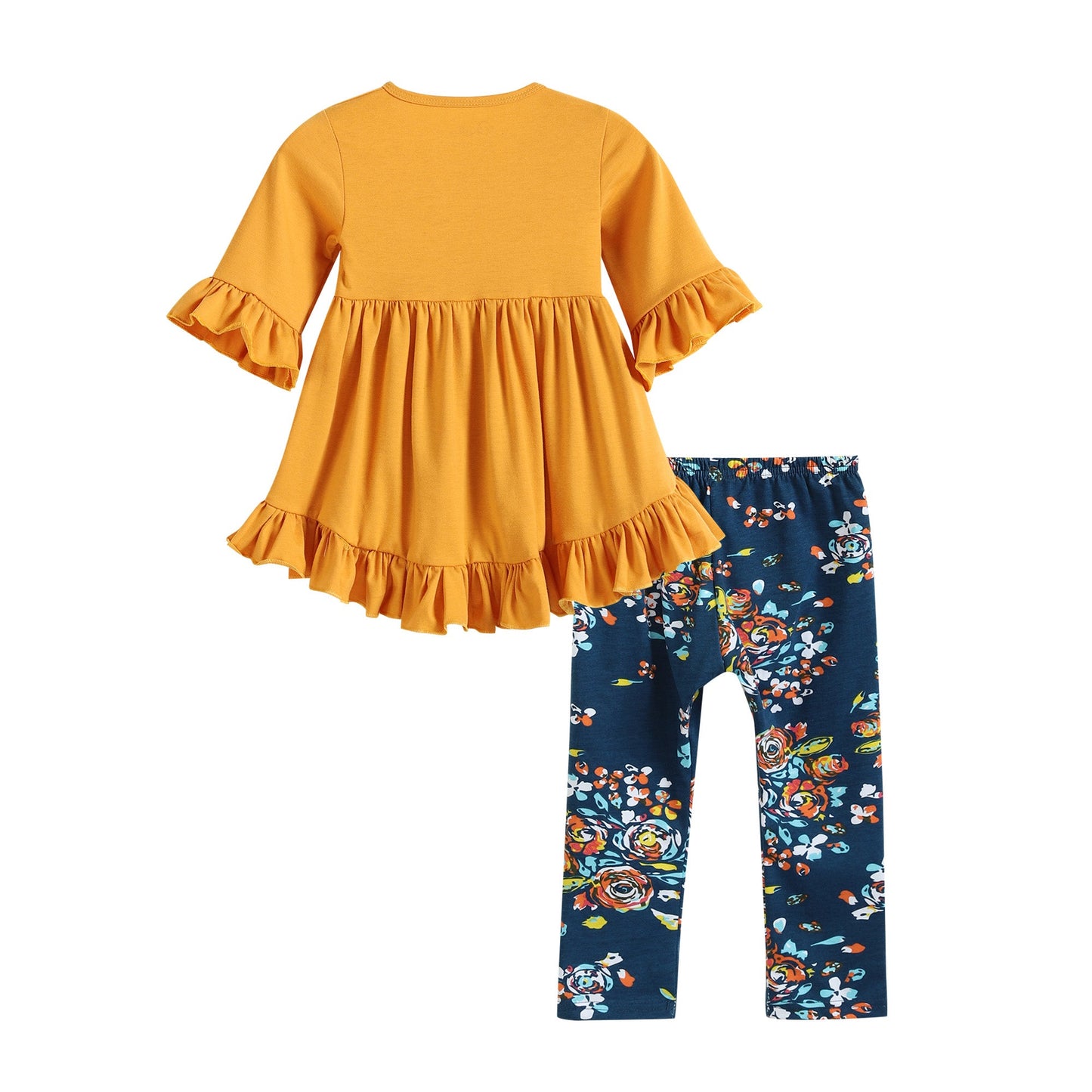 Ochre Tunic Top and Cobalt Floral Capris and Headband Set