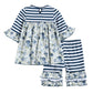 Blue Rose and Stripes Ruffle Tunic and Short Set